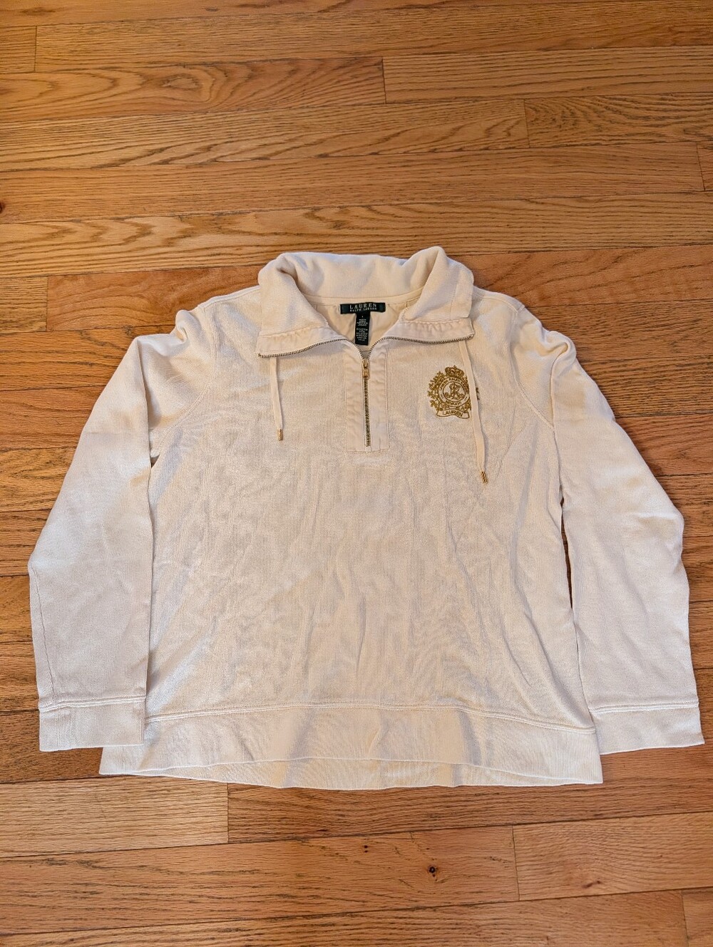 Vintage '90S Y2K Ralph Lauren Quarter Zip Pullover Heraldic Crest Logo Ribbed
